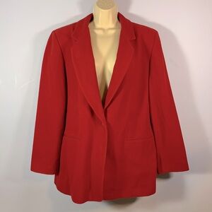 Harvé Bernard wool cashmere holiday red one button classic blazer jacket size 16